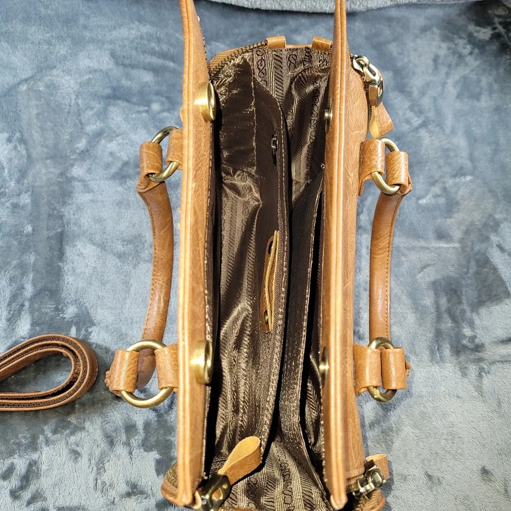 Cobbler Legend Tan Leather Satchel Crossbody Bag‎ Expandable Work Tote Brown